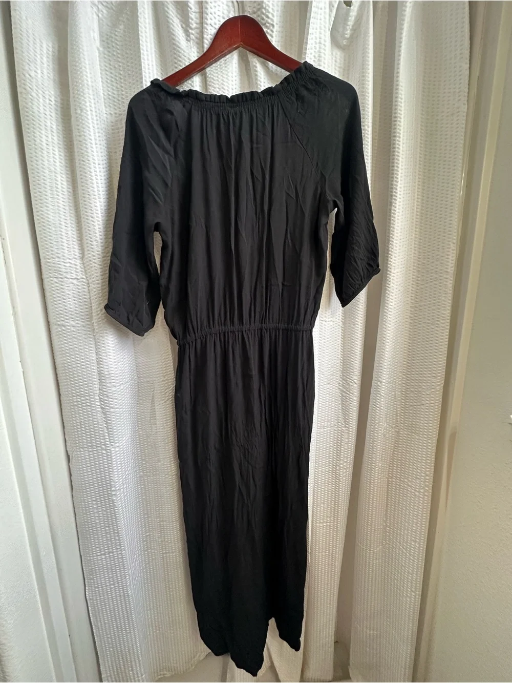 GAP Black Button-Front Maxi Dress with Drawstring Waist
